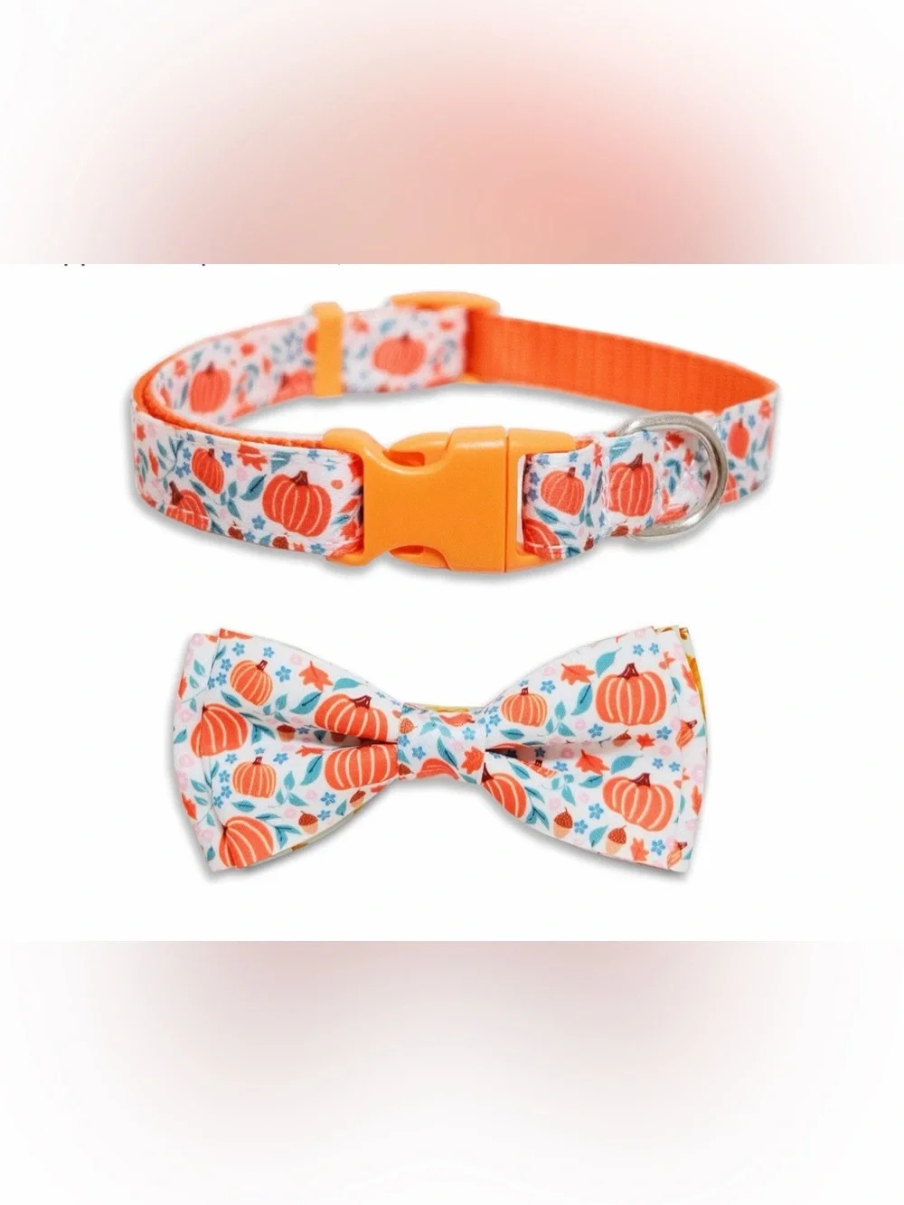 Pumpkin Print Pet Collar with Bow Tie - Orange & White